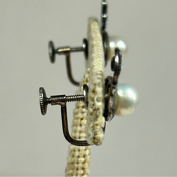 Vintage Mikimoto Akoya Pearl Screw-back Clip-On Earrings Sterling Silver 925 - Picture 2 of 10